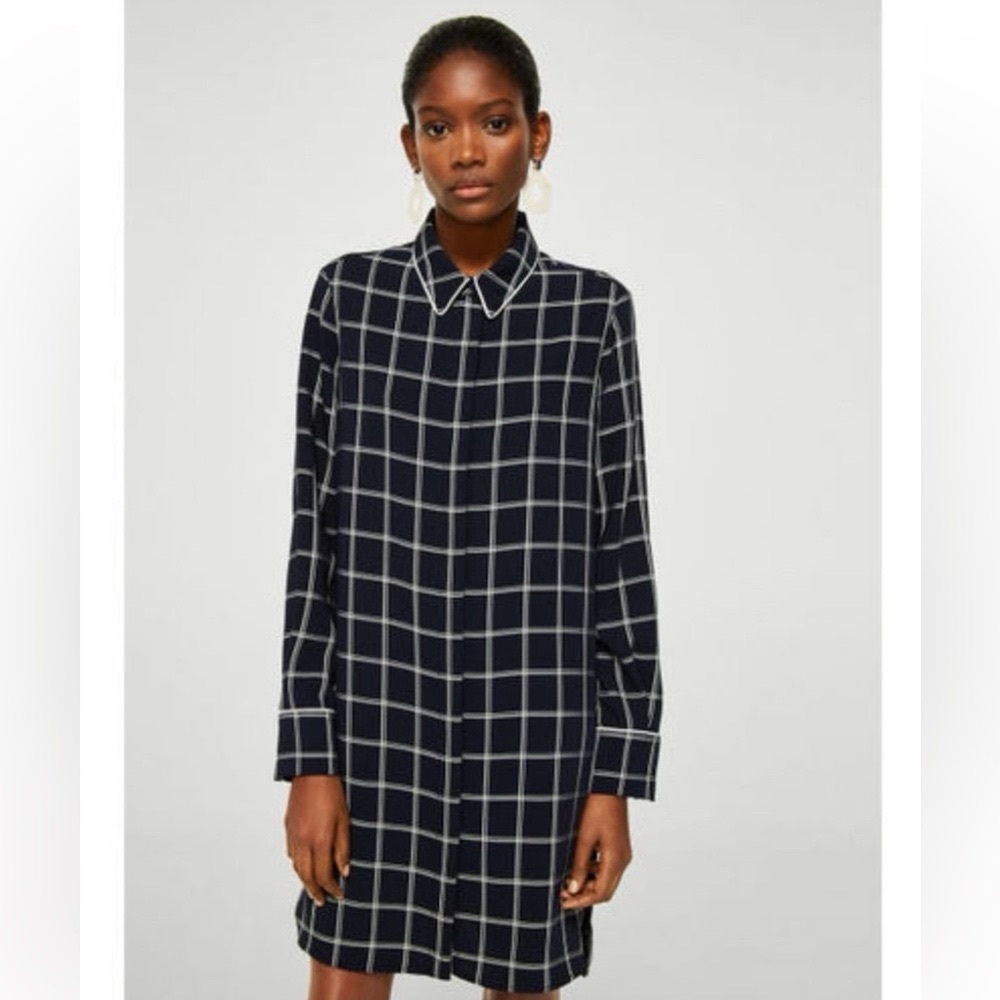 Mango Navy Long sleeve dress